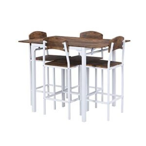 Merax 5 Pieces Farmhouse Counter Height Drop Leaf Dining Table Set with Chairs for 4, White Frame + Rustic Brown Tabletop