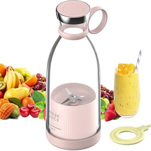 personal size blender, portable blender, mini home wireless charging student blender, four blades personal size blender travel bottle for with sponge cleaning brush (pink)