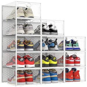 pinkpum extra large shoe storage boxes xxl large clear plastic stackable shoe organizer 12 pack sneaker storage for men shoe containers fit for size 14