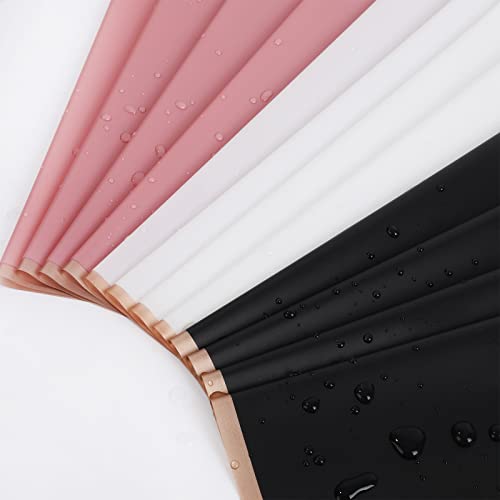 Whaline 30 Sheet Floral Wrapping Paper Folded Flat Pink Black White Waterproof Flowers Bouquet Packaging Paper with Rose Gold Border Double Sided Florist Packaging Paper for Wedding Birthday Flower Shop DIY Craft