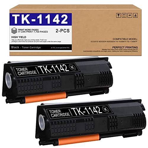 (2 Pack, Black) TK1142 Compatible TK-1142 (1T02ML0US0) Toner Cartridge Replacement for Kyocera ECOSYS M2035dn M2535dn FS-1035MFP FS-1135MFP Printer Toner Cartridge, Sold by DZYDZSWGS