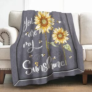 levens sunflower blanket gifts for women girls mom, you are my sunshine decoration for home bedroom living room camping car, soft fuzzy lightweight throw blankets grey 50"x60"