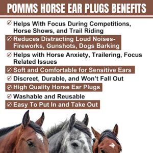 Pomms Pony Size Equine Ear Plugs - 2 Pairs of Black Ear Plugs - Equestrian Showing Competition - with a Horse Shaped Bottle Opener Keychain (Color May Vary)