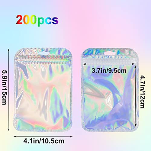 200 Pieces Rainbow Bags, Reusable Foil Pouch Packaging Bags Double-Sided Zipper Lock Bag Mylar Bags Seal Bag for Household Food Storage Jewelry Packaging (4.1 * 5.9in)