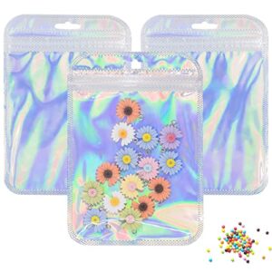 200 pieces rainbow bags, reusable foil pouch packaging bags double-sided zipper lock bag mylar bags seal bag for household food storage jewelry packaging (4.1 * 5.9in)
