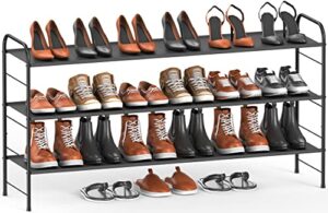 coonoor 3-tier long shoe rack storage for wide shoe shelf organizer,black