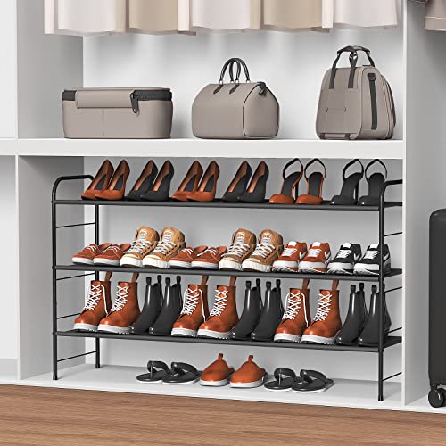 Coonoor 3-Tier Long Shoe Rack Storage for Wide Shoe Shelf Organizer,Black