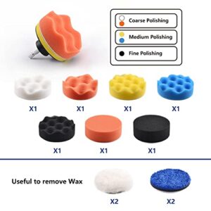 NYNM 120Pack 3 Inch Polishing Pad for Drill Sanding Attachment Variety Kit with 5/16" and 1/4" Shanks for Car Buffer Polisher Waxing Sealing Glaze, Sanding Pads Includes 80-3000 Grit