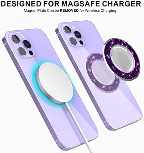 ROMSEA Glitter Compatible with Magsafe Socket Base Removable and Wireless Charging Compatible 【Base Only】 Work with Socket Grip, Ring Compatible with iPhone 14/13/12 Series,Glitter Purple.