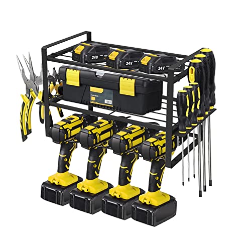 KALINCO Power Tool Organizer, Tool Organizer Wall Mount, Garage Tool Organizer and Storage Rack, Heavy Metal Tool Rack, Drill Rack Wall Mount, Cordless Drill Utility Storage Rack