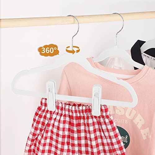 Tinfol Kids Velvet Hangers 60 Pack, White Non-Slip Toddler Hangers, Space Saving Felt Baby Hangers with 8 Velvet Hanger Clips for Children's Clothes, Newborn Clothes, Toddler Clothes