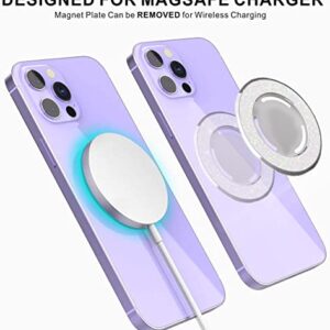 ROMSEA Glitter Compatible with Magsafe Socket Base Removable and Wireless Charging Compatible 【Base Only】 Works with Socket Grip, Phone Ring Holder Compatible with iPhone 14/13/12,Glitter White.