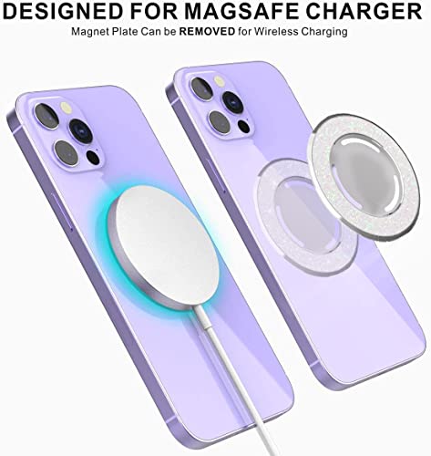 ROMSEA Glitter Compatible with Magsafe Socket Base Removable and Wireless Charging Compatible 【Base Only】 Works with Socket Grip, Phone Ring Holder Compatible with iPhone 14/13/12,Glitter White.