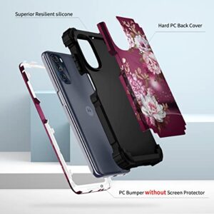 Hocase for Moto G 5G 2022 Case, Shockproof Heavy Duty Protection Soft Silicone Rubber Bumper+Hard Plastic Hybrid Protective Case for Motorola Moto G (2022) with 6.5" Display - Burgundy Flowers