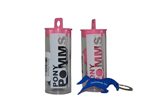 Pomms Pony Equine Ear Plugs - 2 Pairs of Pony Size - 1 Pair of Black and 1 Pair of Pink - Ear Plugs with a Horse Shaped Bottle Opener Keychain (Color May Vary)