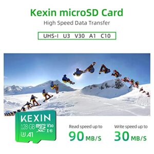 KEXIN Micro SD Card 128GB -Memory -Card + Adapter, 128 GB microSDXC Full HD & 4K UHD, UHS-I, U3, 3Pack Mini SD Card Expanded Storage for Android Smartphones, Tablets