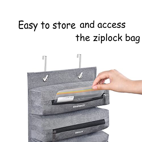 Ziplock Bag Organizer Compatible with Ziploc Gallon, Quart, Sandwich & Snack Food Storage Bag, Kitchen Plastic Bag Storage Organizer for Kitchen RV Camper (Grey)