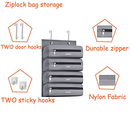 Ziplock Bag Organizer Compatible with Ziploc Gallon, Quart, Sandwich & Snack Food Storage Bag, Kitchen Plastic Bag Storage Organizer for Kitchen RV Camper (Grey)