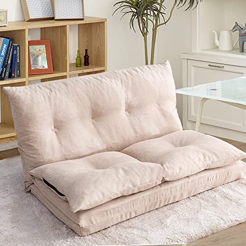 P PURLOVE Adjustable Floor Sofa Bed, Folding Lazy Sofa with 5 Reclining Position, Futon Floor Couch for Reading or Gaming in Bedroom/Living Room/Balcony, Beige