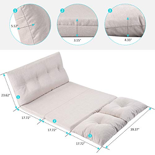 P PURLOVE Adjustable Floor Sofa Bed, Folding Lazy Sofa with 5 Reclining Position, Futon Floor Couch for Reading or Gaming in Bedroom/Living Room/Balcony, Beige