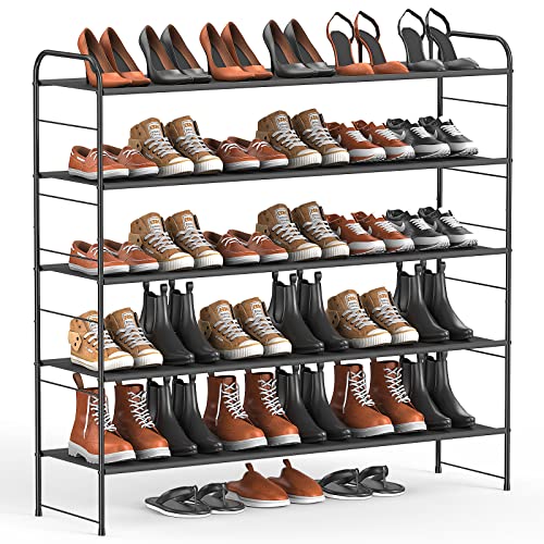 Coonoor 5-Tier Long Shoe Rack Storage for Wide Shoe Shelf Organizer,Black