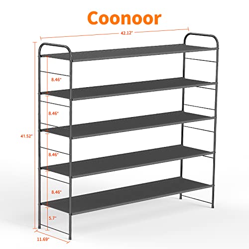 Coonoor 5-Tier Long Shoe Rack Storage for Wide Shoe Shelf Organizer,Black