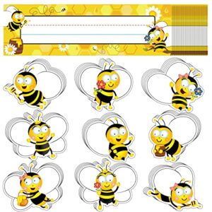 81 pcs bees owls cut outs and bees owls nameplates bulletin board cutouts self adhesive name tags teacher name plate for desk classroom birthday party baby shower school teacher supplies (bee)