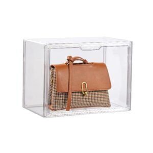 FABROK Clear Book Storage Organizer Box, Plastic Stackable Book Display Case with Magnetic Door, Assemble Storage Showcase for Toy Dolls, Books, Handbags, Shoes Organizing