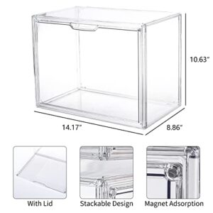 FABROK Clear Book Storage Organizer Box, Plastic Stackable Book Display Case with Magnetic Door, Assemble Storage Showcase for Toy Dolls, Books, Handbags, Shoes Organizing