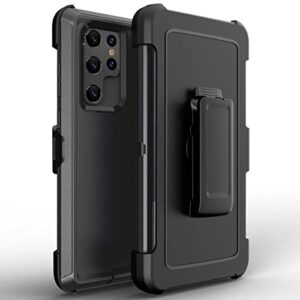 bisbkrar defender case for samsung galaxy s22 ultra 5g, phone case [military grade] 3 in 1 shockproof rugged protective, heavy duty bumper cover for galaxy s22 ultra 5g(black(with belt clip)) (black)