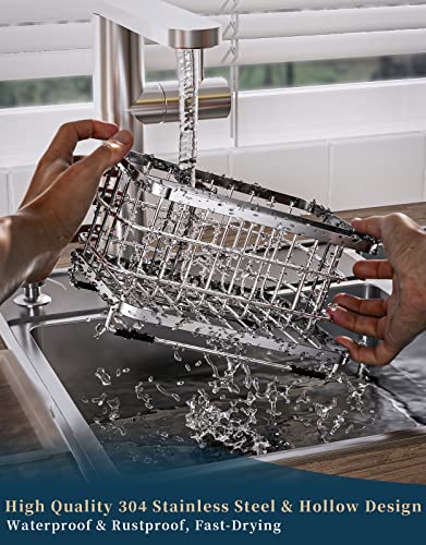 Consumest 5-in-1 Sink Caddy Kitchen Sink Organizer with Drip Tray, Multifunctional Sponge Holder for Kitchen Sink, Rustproof Stainless Steel Sink Sponge caddy for Dishcloth, Sponge, Brush - Silver