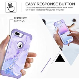 BENTOBEN iPhone 8 Plus/iPhone 7 Plus Case, Phone Case Heavy Duty 3 in 1 Full Body Rugged Shockproof Hybrid Hard PC Bumper Drop Protective Girls Women iPhone 8 Plus/7 Plus Cover, Purple Marble Design