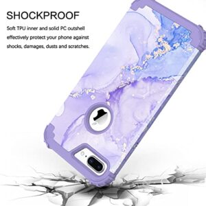 BENTOBEN iPhone 8 Plus/iPhone 7 Plus Case, Phone Case Heavy Duty 3 in 1 Full Body Rugged Shockproof Hybrid Hard PC Bumper Drop Protective Girls Women iPhone 8 Plus/7 Plus Cover, Purple Marble Design