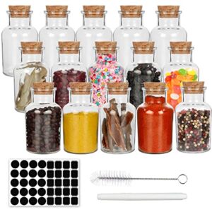 keketin 24 pack glass jars bottles with cork lids,5oz herb bottles 150ml spice jars with 215 labels,clear glass decorative jars for tea leaves,spices,nuts,seasonings or party favors