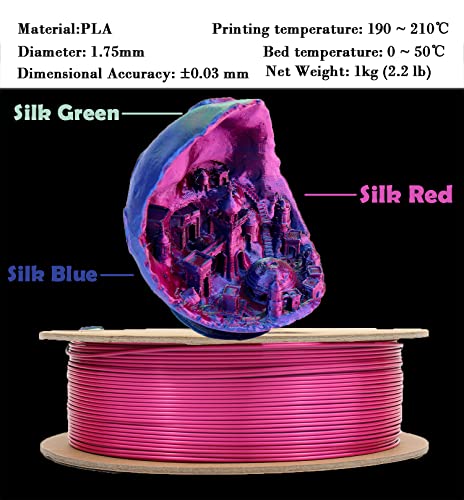 PLA 3D Filament , DB PLA Filament 1.75mm Accuracy +/- 0.03 mm Fit Most FDM Printer，3 Colors in 1 Dual Color Co-Extrusion 3D Filament 1kg Filament (2.2lbs)