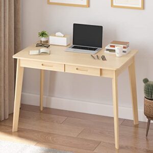 aiegle wood computer desk writing table with 2 drawers, 39 inch home office workstation, natural color (39.4" l x 21.7" w x 29.5" h)