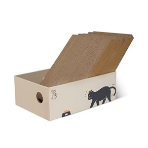 papercat cat scratcher, 5 pcs in 1 scratching pad with box, natural recycled corrugated cardboard, reversible for 2x use, kitty refill indoor, brown (pc-mzb-001)