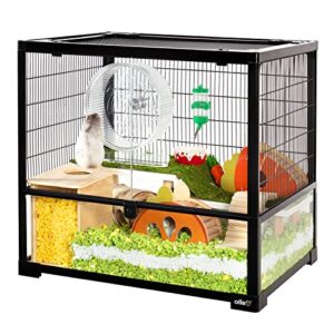 oiibo glass hamster cage, 24" l x 18" w x 22" h large gerbil cage with mesh sides well ventilated, chew-proof small animal cage large glass hamster cage for hamster gerbil syrian guinea pigs
