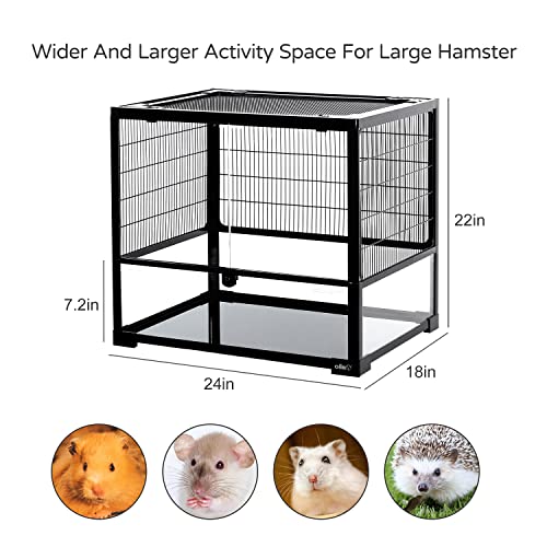 OIIBO Glass Hamster Cage, 24" L x 18" W x 22" H Large Gerbil Cage with Mesh Sides Well Ventilated, Chew-Proof Small Animal Cage Large Glass Hamster Cage for Hamster Gerbil Syrian Guinea Pigs