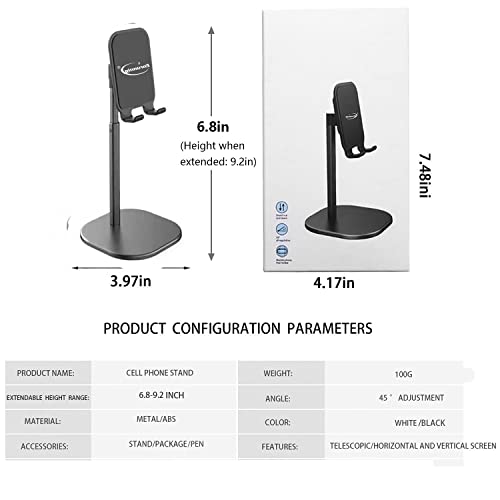 Enrunnig Cell Phone Stand, Phone Stand for Desk, Height Angle Adjustable Mobile Phone Holder, Aluminum Weighted Base Compatible with iPhone 13 Pro XS XR, 4-10'' Cellphone & Tablet