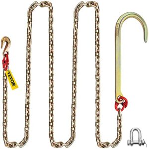 vevor j hook chain, 5/16 in x 10 ft tow chain bridle, grade 80 j hook transport chain, 9260 lbs break strength with j hook & grab hook, tow hooks for trucks, heavy duty j hook and chain shorteners