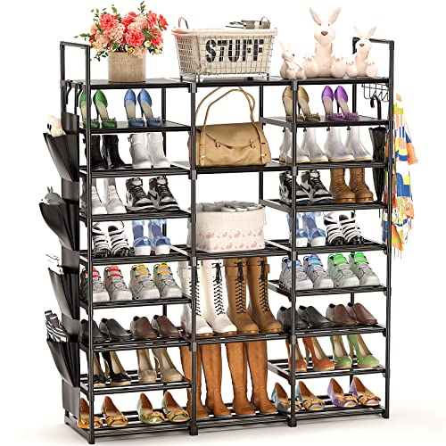 Large Shoe Rack Organizer Storage, 9 Tier Tall Shoes Rack for Entryway Closet, 60 Pair Shoe Organizer Shelf Stand, Big Black Metal Free Standing Shoe Cabinet Rack Tower for Bedroom Cloakroom Hallway