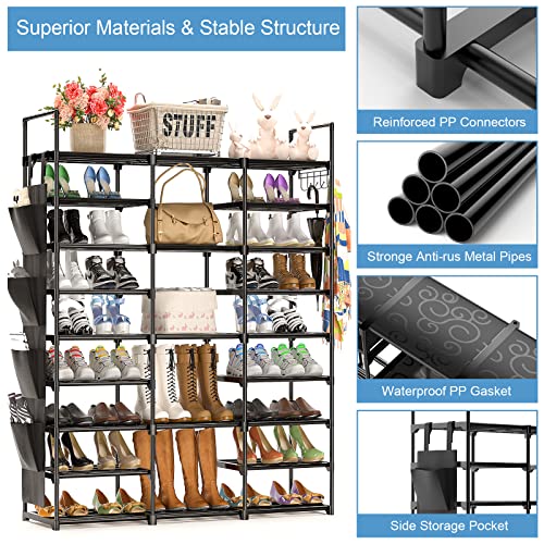 Large Shoe Rack Organizer Storage, 9 Tier Tall Shoes Rack for Entryway Closet, 60 Pair Shoe Organizer Shelf Stand, Big Black Metal Free Standing Shoe Cabinet Rack Tower for Bedroom Cloakroom Hallway