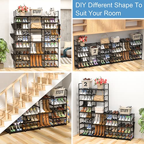 Large Shoe Rack Organizer Storage, 9 Tier Tall Shoes Rack for Entryway Closet, 60 Pair Shoe Organizer Shelf Stand, Big Black Metal Free Standing Shoe Cabinet Rack Tower for Bedroom Cloakroom Hallway