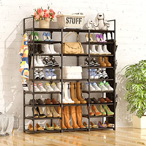 Large Shoe Rack Organizer Storage, 9 Tier Tall Shoes Rack for Entryway Closet, 60 Pair Shoe Organizer Shelf Stand, Big Black Metal Free Standing Shoe Cabinet Rack Tower for Bedroom Cloakroom Hallway