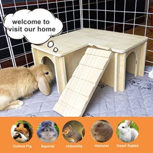 Chngeary Guinea Pig Hideout and House: Multi Chamber Wooden Guinea Pig Castle with Ladder, Cage Accessories for Chinchilla Dwarf Rabbits Hamster Bunny and Others