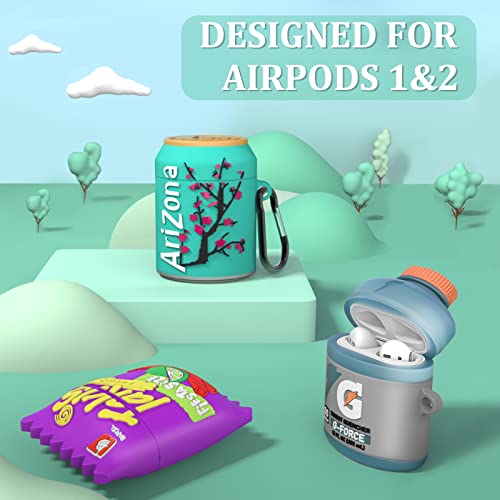 (3 Pack) Cute Airpod Case for Airpods 2&1,3D Drink Kawaii Silicone Cartoon Food Funny Protective Cover Accessories Skin for Airpod 1&2 Gen Charging Case for Girls Boys-(Arizona+Sport Water+Takis)