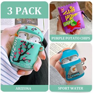 (3 Pack) Cute Airpod Case for Airpods 2&1,3D Drink Kawaii Silicone Cartoon Food Funny Protective Cover Accessories Skin for Airpod 1&2 Gen Charging Case for Girls Boys-(Arizona+Sport Water+Takis)