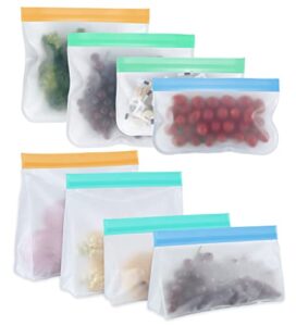 reusable food storage bags - axbima 8 pack peva reusable freezer bags for sandwich - stand-up reusable snack zip lock bags for home/travel meat fruit vegetables cereal nuts (multicolored)