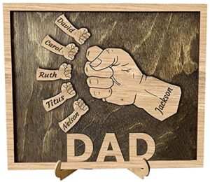 personalized fists fathers day wood sign, custom dad plaque family tree frames wooden plaques decor engraved family names desk plaque for dad、daddy、papa、grandpa from daughter, son,wife - dad、grandpa gifts